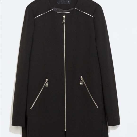 NWOT Zara Zipped Coat With Round Neck - Picture 2 of 5
